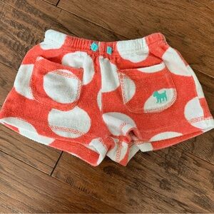 Mini Boden Polka Dot Terry Cloth Shorts - Orange and White